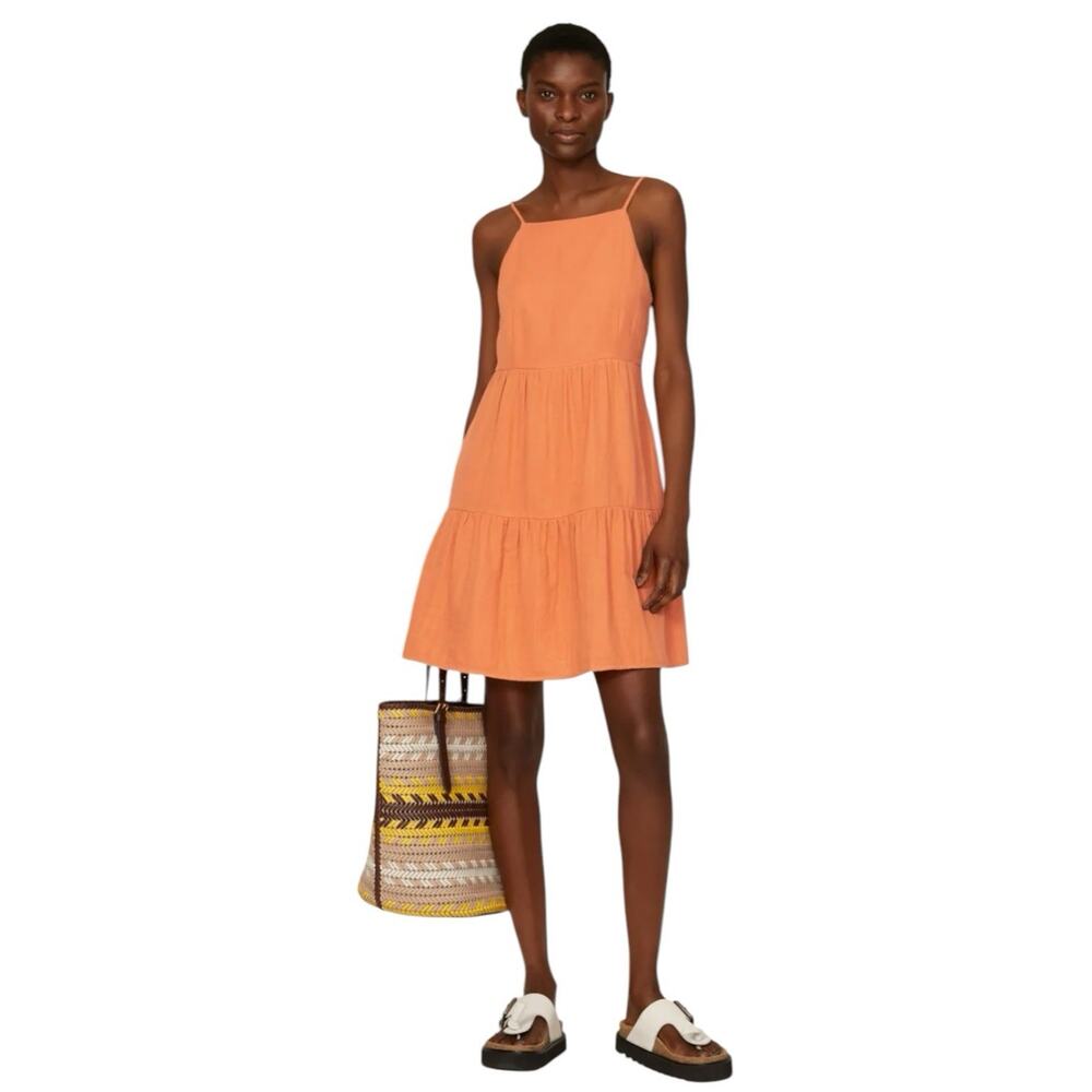 LOUNA Tiered Mini Dress Sleeveless Orange‎ Size Large Boho Chic Summer Style